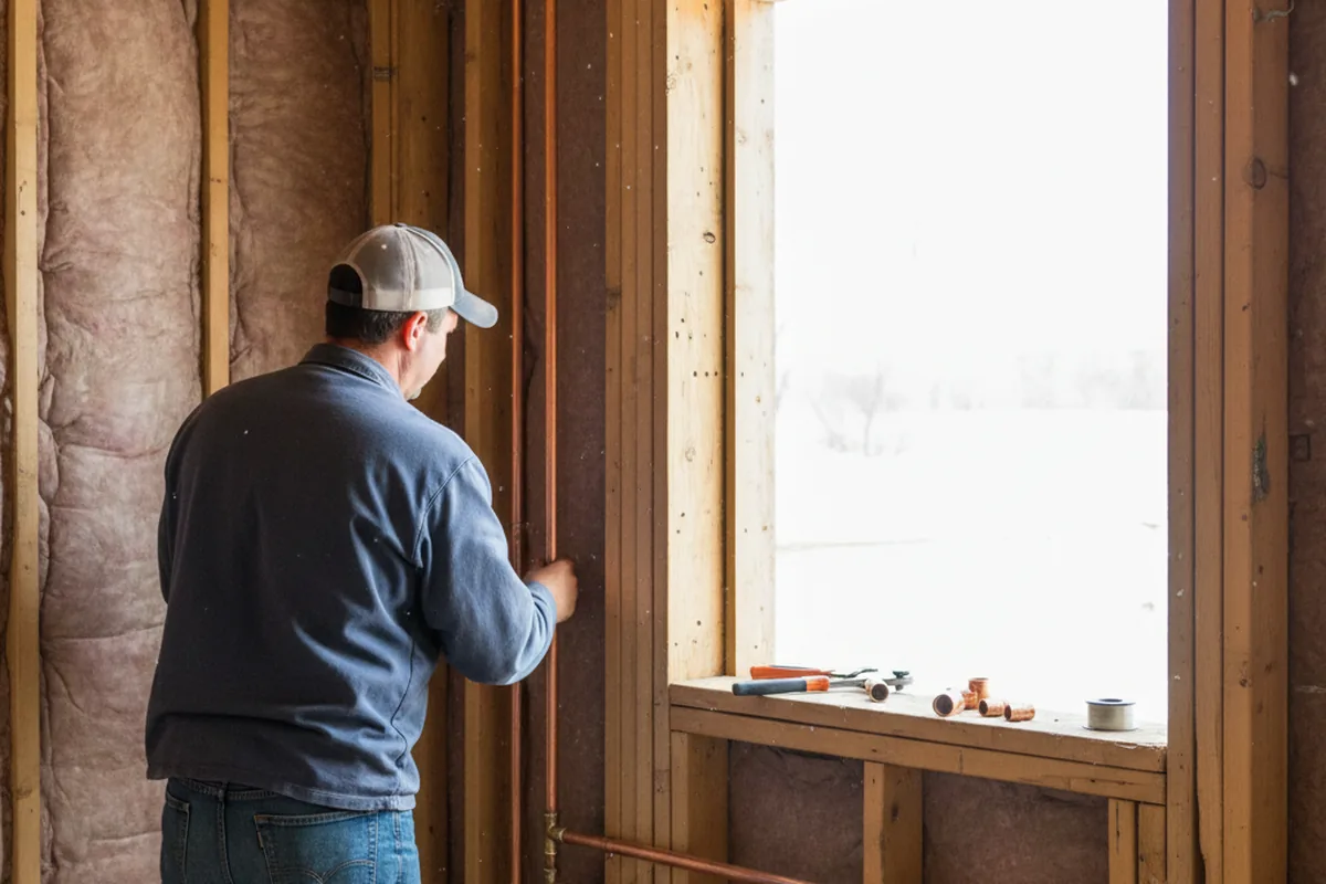 Licensed plumber running new copper supply lines in a Rural Ridge home